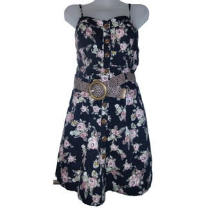 MIND CODE Women's Black Floral Sleeveless Belted Dress Size S BG13